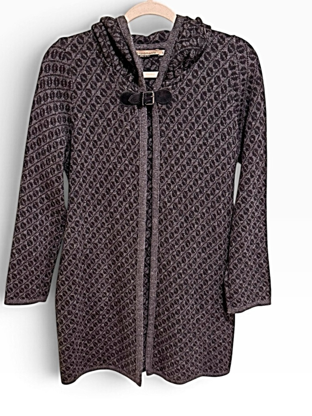 Chiaramente Italian Wool Blend Hooded Cardigan Coat Gray Textured Knit S